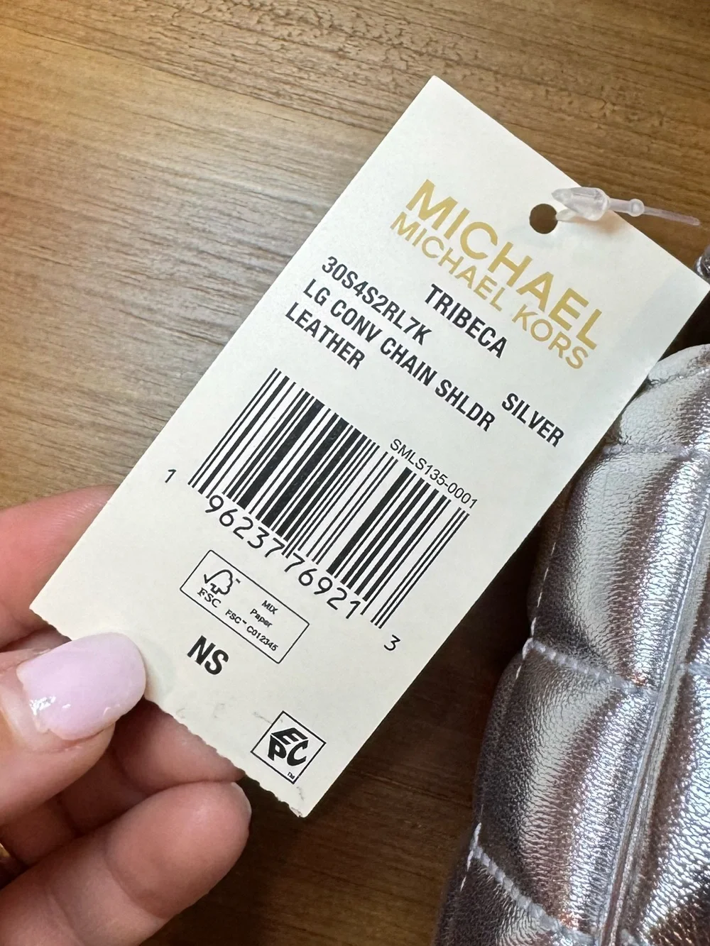 Michael Kors Silver Quilted Tribeca Shoulder Bag